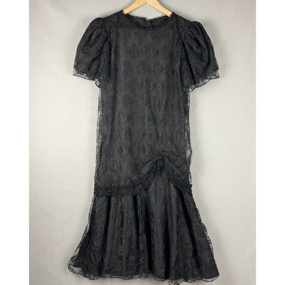 Vintage Witchy Whimsigoth Dress Womens 14 Black Lace Floral Goth Barbara Chodos - Picture 1 of 16